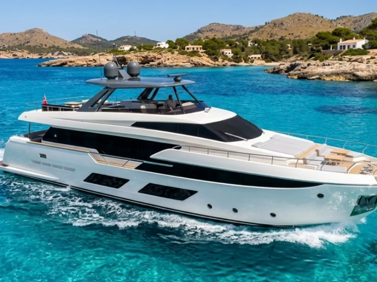 Wynajem łodzi Ibiza Town tanio FERRETTI 920