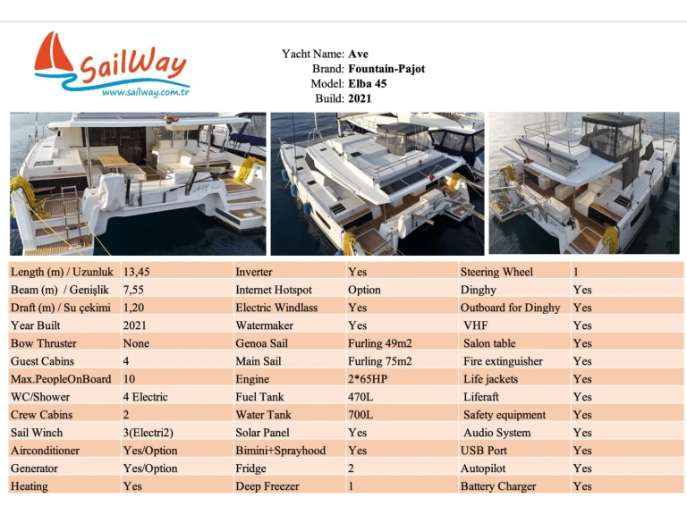 Wynajem Katamaran w Adaköy - Fountaine Pajot Elba 45
